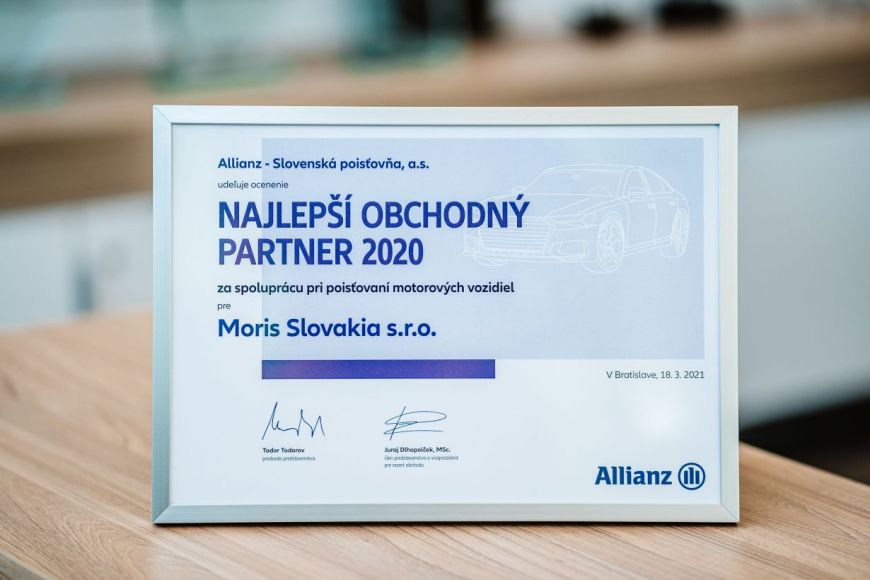 2020  Ocenenie  Najlepší obchodný partner spoločnosti Allianz Slovenská poisťovaňa, a.s za spoluprácu pri poisťovaní motorových vozidiel